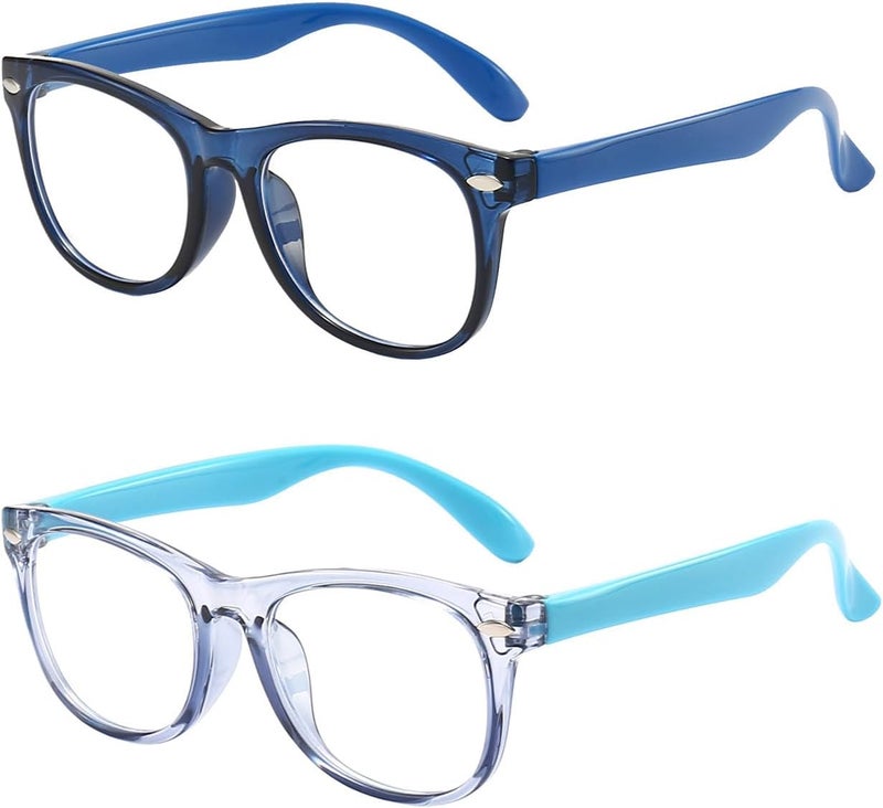 FANNYGO Store 2 Pack kids Blue Light Blocking Glasses For Girls And Boys Computer Blue Light Blocking Glasses For Age 3-11 (Dark blue + Light blue) - Image 1